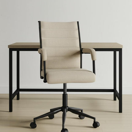 Beige and Black Adjustable Height Swivel Rolling Office Chair HomeRoots