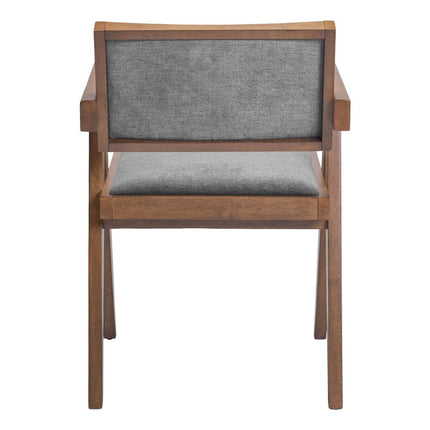 Set of Two Gray and Brown Upholstery Open Back Dining Arm Chairs