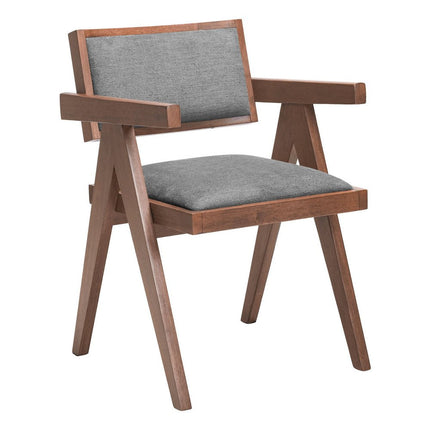 Set of Two Gray and Brown Upholstery Open Back Dining Arm Chairs