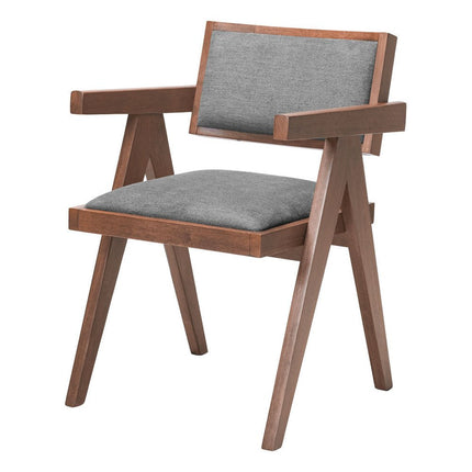 Set of Two Gray and Brown Upholstery Open Back Dining Arm Chairs