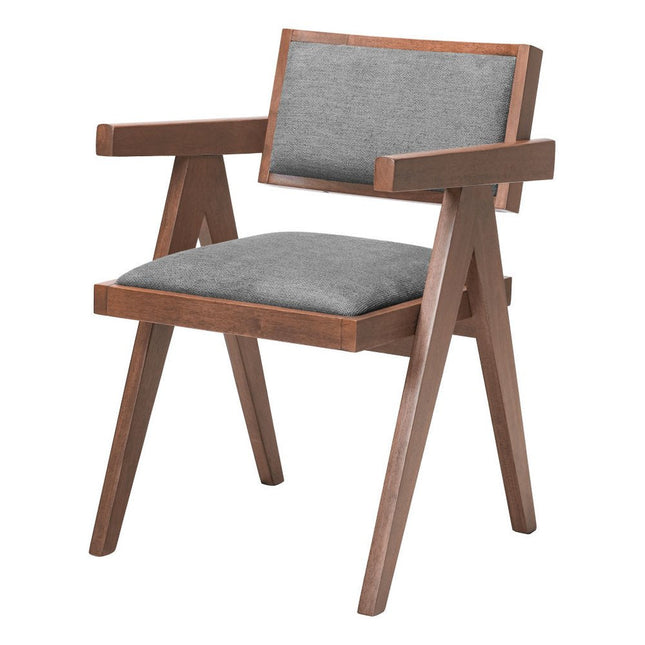 Set of Two Gray and Brown Upholstery Open Back Dining Arm Chairs HomeRoots