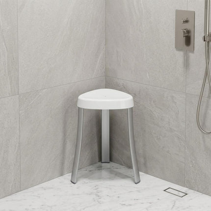 18"  White Aluminum And Heavy Duty Plastic Corner Shower Bench