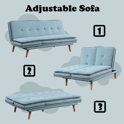 ACME 57162 Savilla Adjustable Sofa, Blue Linen & Oak Finish