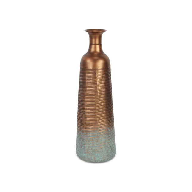 24" Copper And Teal Abstract Tapered Metal Table Vase HomeRoots