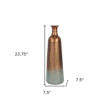 24" Copper And Teal Abstract Tapered Metal Table Vase HomeRoots