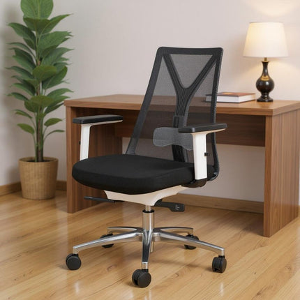 Black Silver and White Adjustable Height Swivel Rolling Office Chair HomeRoots