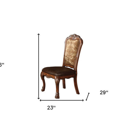 Set of Two Oak Faux Leather Dining Side Chairs