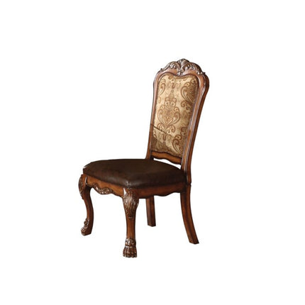 Set of Two Oak Faux Leather Dining Side Chairs