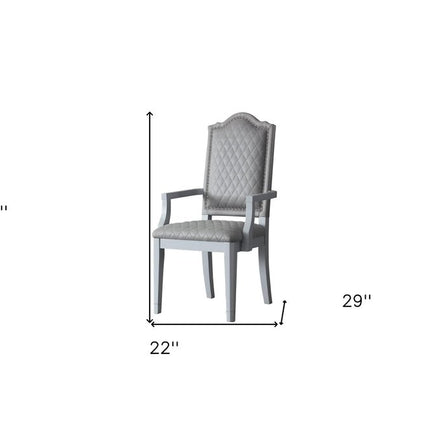 Set of Two Gray Fabric Dining Arm Chairs