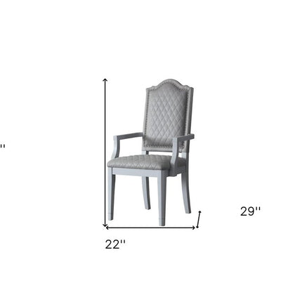 Set of Two Gray Fabric Dining Arm Chairs
