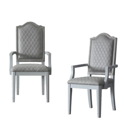 Set of Two Gray Fabric Dining Arm Chairs