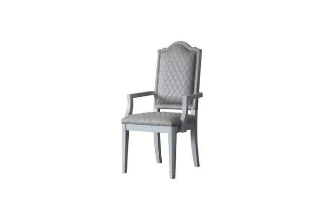 Set of Two Gray Fabric Dining Arm Chairs