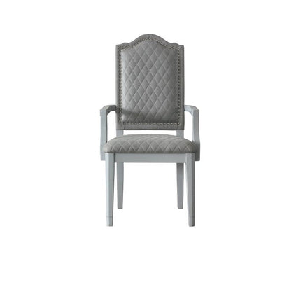 Set of Two Gray Fabric Dining Arm Chairs