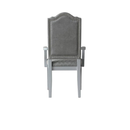 Set of Two Gray Fabric Dining Arm Chairs
