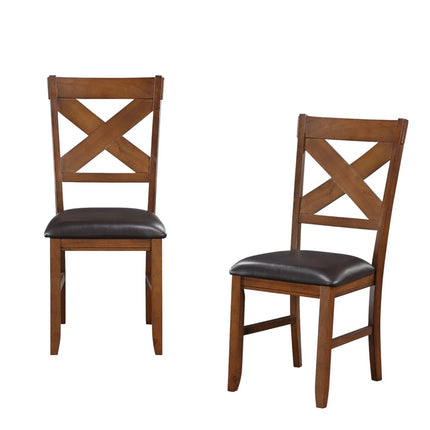 Set of Two Espresso and Brown Faux Leather Cross Back Dining Side Chairs