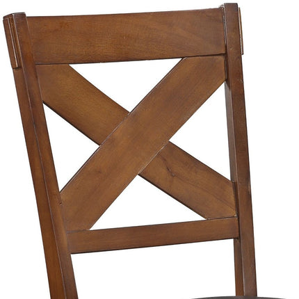 Set of Two Espresso and Brown Faux Leather Cross Back Dining Side Chairs