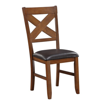 Set of Two Espresso and Brown Faux Leather Cross Back Dining Side Chairs