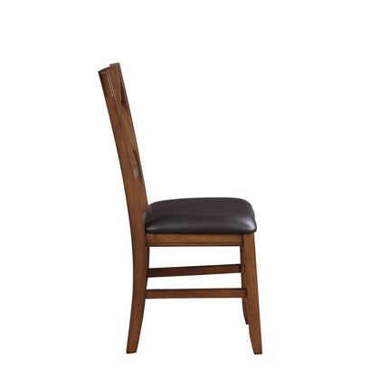 Set of Two Espresso and Brown Faux Leather Cross Back Dining Side Chairs