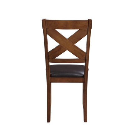 Set of Two Espresso and Brown Faux Leather Cross Back Dining Side Chairs