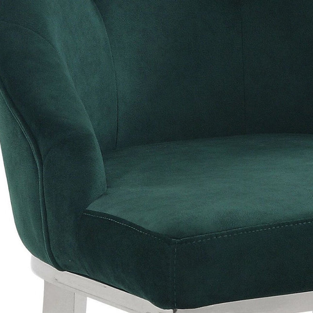 Set of Two Green and Silver Tufted Fabric Dining Side Chairs