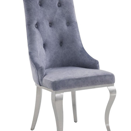 Set of Two Gray and Silver Tufted Fabric Dining Side Chairs HomeRoots