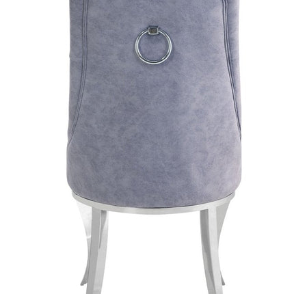 Set of Two Gray and Silver Tufted Fabric Dining Side Chairs
