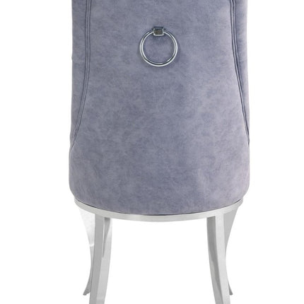 Set of Two Gray and Silver Tufted Fabric Dining Side Chairs