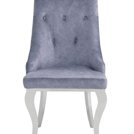Set of Two Gray and Silver Tufted Fabric Dining Side Chairs HomeRoots