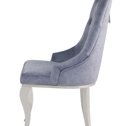 Set of Two Gray and Silver Tufted Fabric Dining Side Chairs
