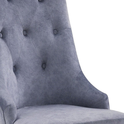 Set of Two Gray and Silver Tufted Fabric Dining Side Chairs