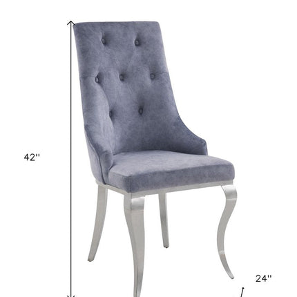 Set of Two Gray and Silver Tufted Fabric Dining Side Chairs HomeRoots