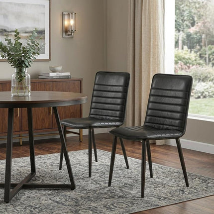 Set of Two Black Faux Leather Dining Side Chairs