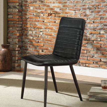 Set of Two Black Faux Leather Dining Side Chairs