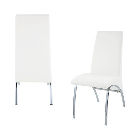 Set of Two White and Silver Faux Leather Dining Side Chairs