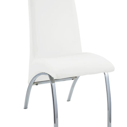 Set of Two White and Silver Faux Leather Dining Side Chairs