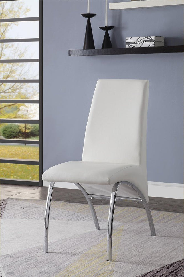 Set of Two White and Silver Faux Leather Dining Side Chairs