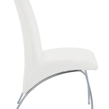Set of Two White and Silver Faux Leather Dining Side Chairs