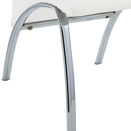Set of Two White and Silver Faux Leather Dining Side Chairs