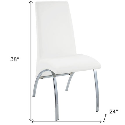 Set of Two White and Silver Faux Leather Dining Side Chairs