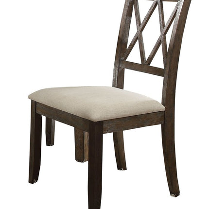 Set of Two Beige and Brown Linen Open Back Dining Side Chairs