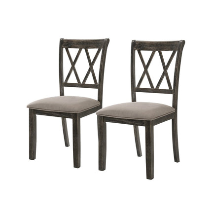 Set of Two Gray Fabric Cross Back Dining Side Chairs