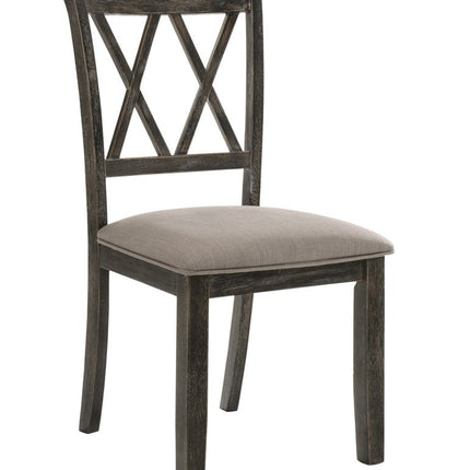 Set of Two Gray Fabric Cross Back Dining Side Chairs