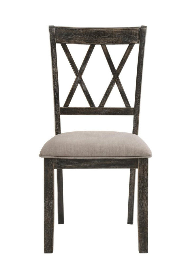 Set of Two Gray Fabric Cross Back Dining Side Chairs