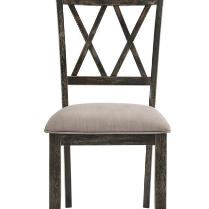 Set of Two Gray Fabric Cross Back Dining Side Chairs