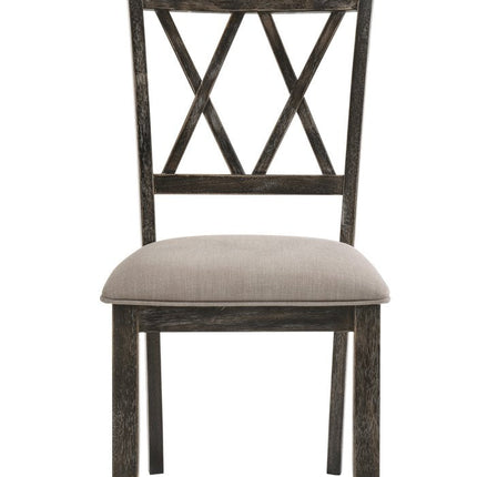 Set of Two Gray Fabric Cross Back Dining Side Chairs