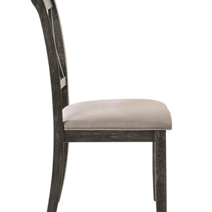 Set of Two Gray Fabric Cross Back Dining Side Chairs
