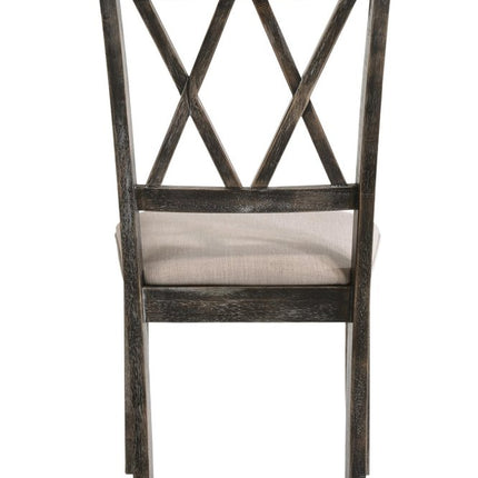 Set of Two Gray Fabric Cross Back Dining Side Chairs