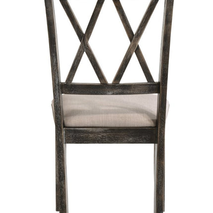 Set of Two Gray Fabric Cross Back Dining Side Chairs