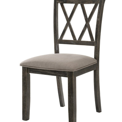 Set of Two Gray Fabric Cross Back Dining Side Chairs