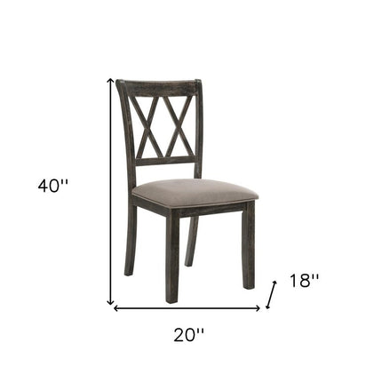 Set of Two Gray Fabric Cross Back Dining Side Chairs